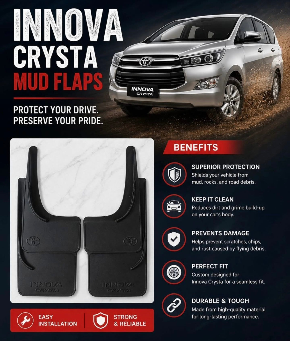 Mud Flap for Toyota Innova Crysta (Rubber Type)